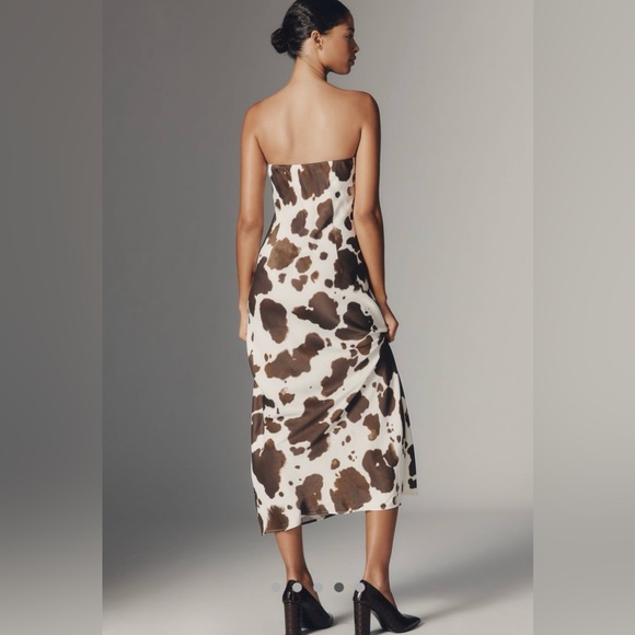 NWT BY ANTHROPOLOGIE SATIN MIDI SLIP DRESS COW PRINT SIZE SMALL - Picture 4 of 16